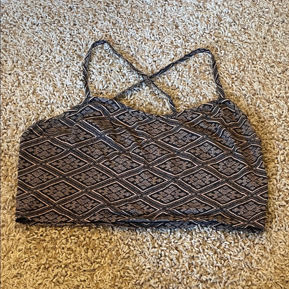 Women’s Black and Cream Patterned Strappy Crop Top